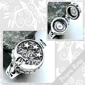 Artisan Moon & Stars Round Silver Poison Ring, 7.25, 7.5, 8.25 (Silver, Black)